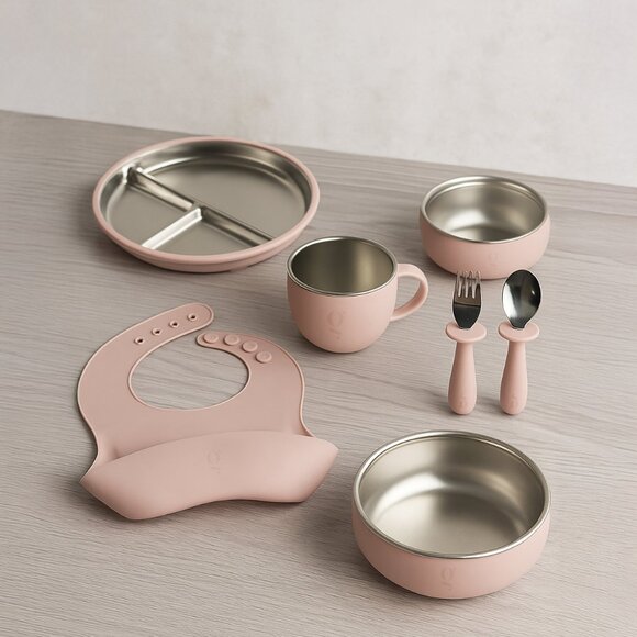 Greenwalnut 7-Piece Silicone & Stainless Steel Kids Dinnerware Set | Feeding Set - Picture 3 of 8